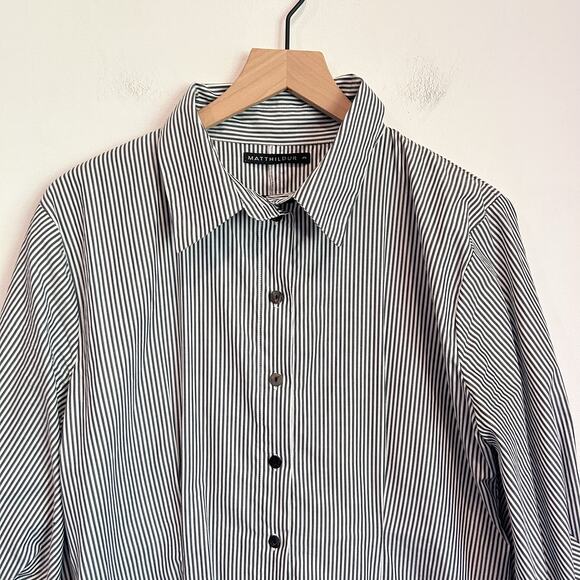 Matthildur Cotton Striped Button Up Short Sleeve Dress Gray Size 3 - Picture 2 of 7